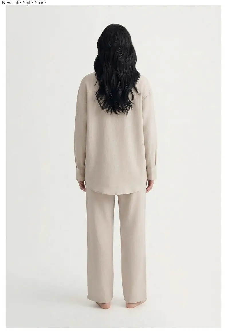 Women Stand Collar Satin Jacquard Pajama Set Spring Long Sleeve Pants Suit Milk Beige Casual Home Sleepwear