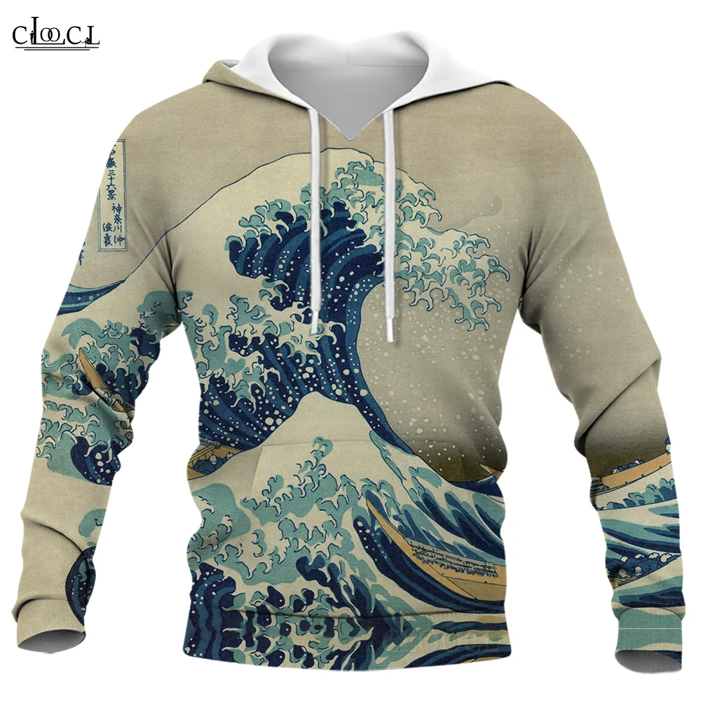 CLOOCL Men Hoodie Fashion Ukiyo-e Kanagawa Surf 3D Graphics Male Hoodie Unisex Hooded Long Sleeves Streetwear Jacket Tracksuits