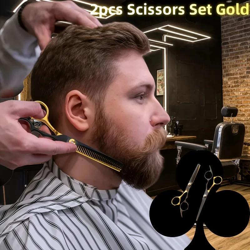 2Pcs Hair Scissors Set, Flat & Tooth Magic Hair Cutting Scissors, Sharp Barber Shears for Home Bangs Trimming, Self Haircut