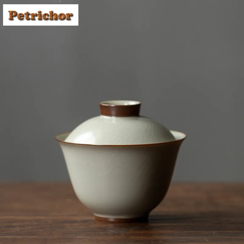

150 мл фасоль ручной работы желтый Ru Kiln Gaiwan бутик чайная варенья чайная миска с крышкой комплект крышка для заваривания чая миска посуда украшение
