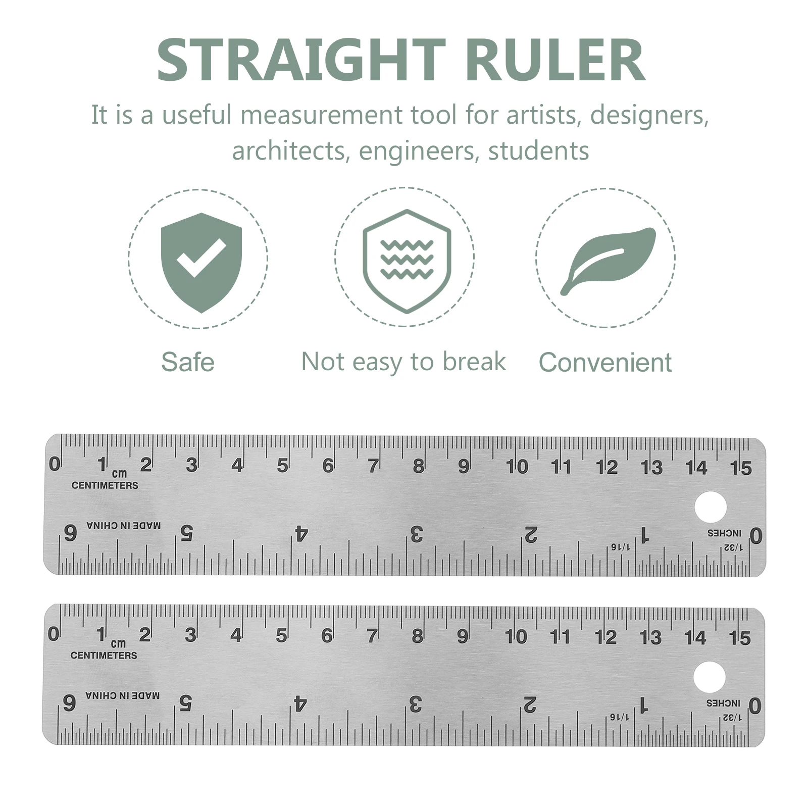 

2Pcs Long-lasting Cork Back Rulers Office Stationery Precision Rulers for Creative Minds