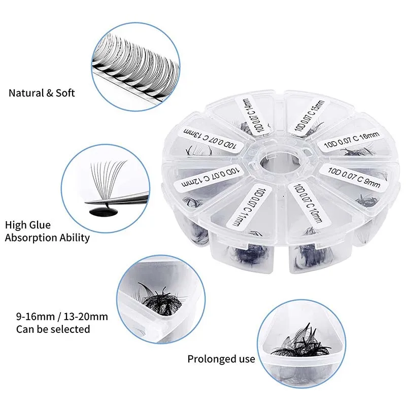 10PCS 2D-20D Downy Wool Eyelash Extensions 0.05/0.07/0.1mm Soft Volume Lashes Bulk Pack