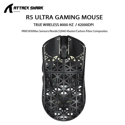 ATTACK SHARK R5 ULTRA Wireless Gaming Mouse - 8K Polling,PAW3950MAX Sensor,42,000 DPI,Carbon Fiber Ultra-Light for Pro Esport
