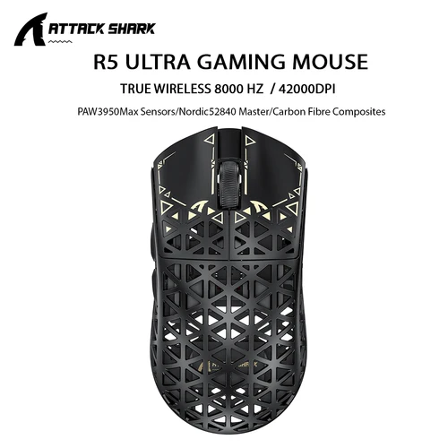 Ratón inalámbrico para juegos ATTACK SHARK R5 ULTRA, pollido 8K, sensor PAW3950MAX, 42,000 DPI, fibra de carbono ultraligero para Pro Esport