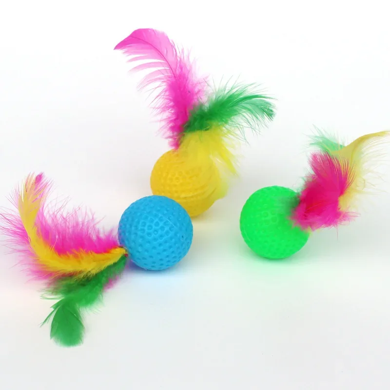 Cat Self-Happy Toy Badminton Amusing Colorful Cat Ball Sound Catch Feather Pet Supplies Interactive Pet Toys