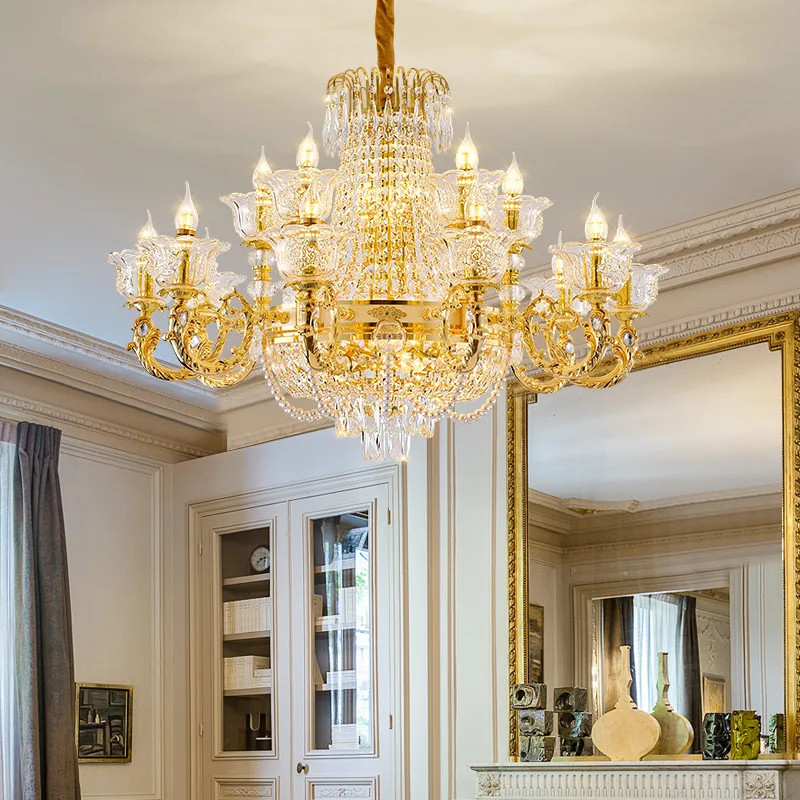 Oufula European Crystal Villa Chandelier Led Luxury Gold Living Room Restaurant Bedroom Hotel Duplex Building Pendent Lamp