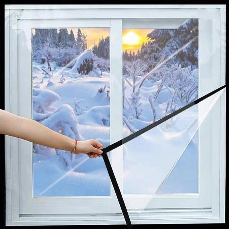 Transparent Winter Window Insulation Film Balcony Waterproof Curtain Self-Adhesive Anti Cold Keep Warm Curtain Windproof Screen