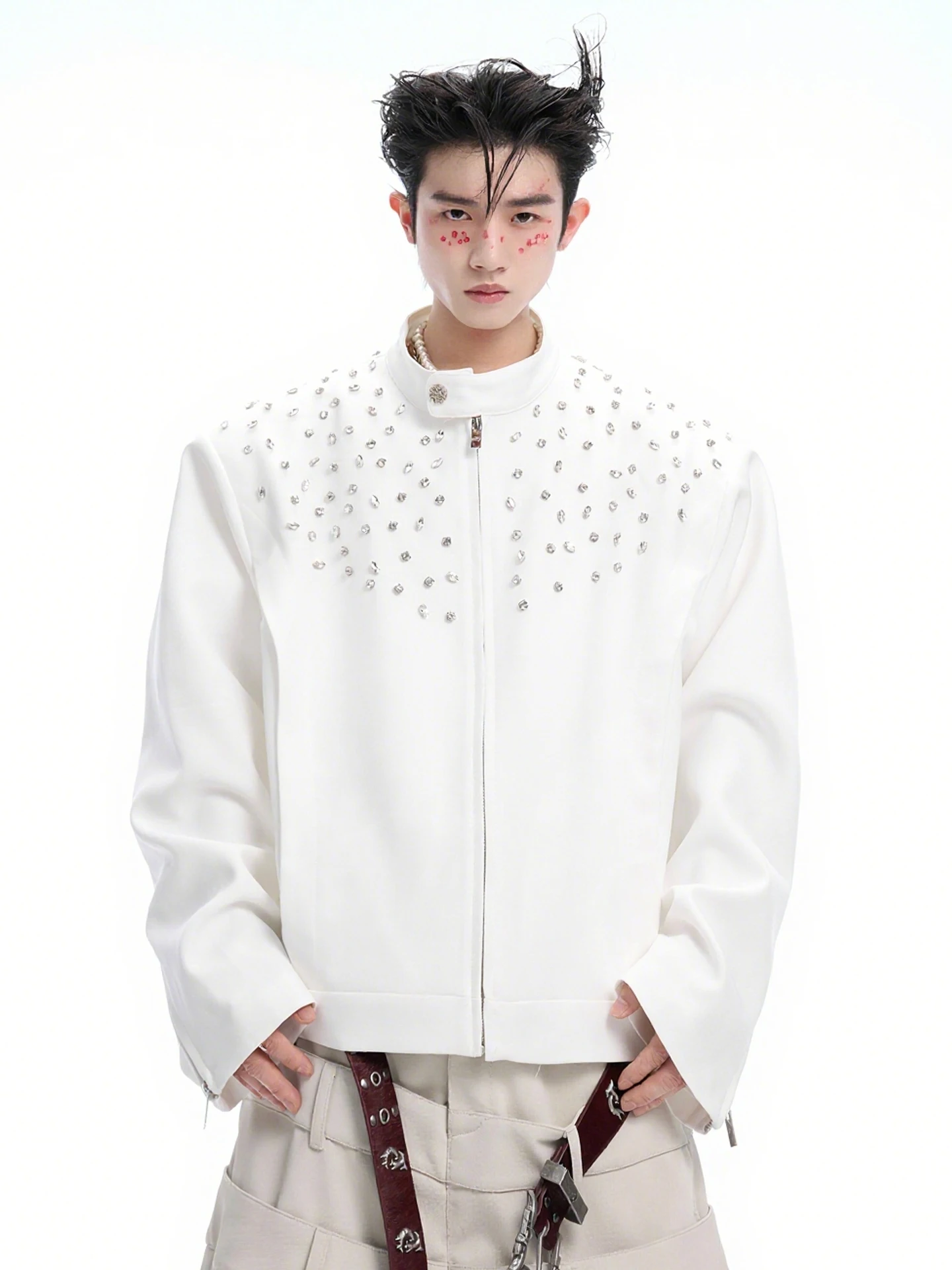 2025 Autumn New High-end Heavy-duty Rhinestone Short Jacket Zipper Long Sleeve Loose Casual Stylish Couple Coat Trendy Men