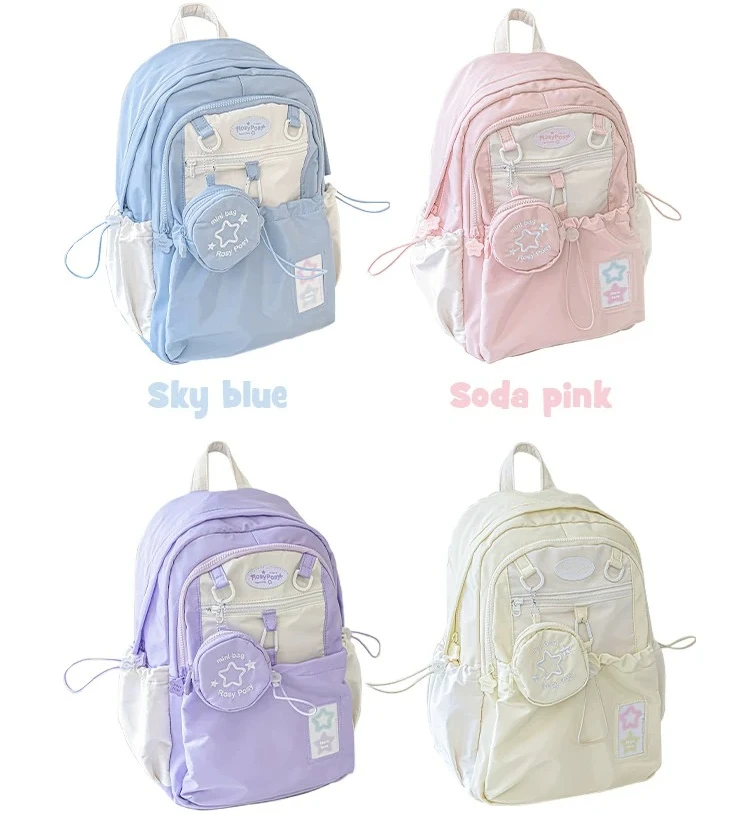 Original Sweet College Style Large Capacity Backpack Student Macaron Color Star Chasing School Bag Girl