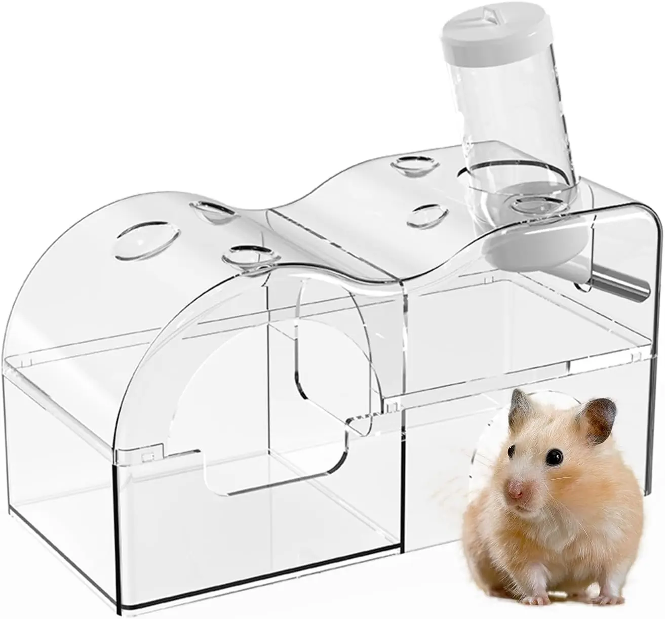 

3 in 1 Hamster Hideout,Hamster House Habitat,Water Bottle with Food Container and Sand Bath Box,Suitable for Syrian Hamsters