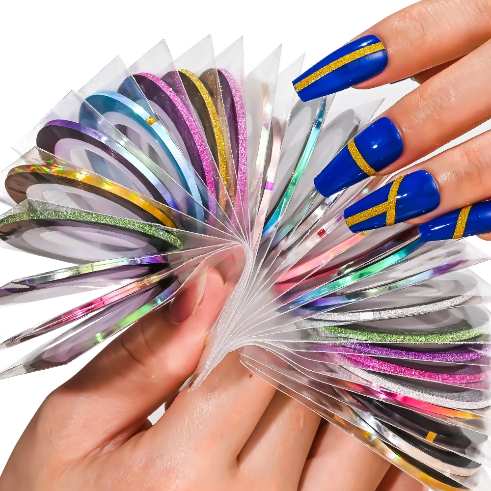 10 pezzi di nastro a strisce adesivi per unghie oro argento multicolore colori misti rotoli decorazione per unghie sirena glitter manicure fai da te * &