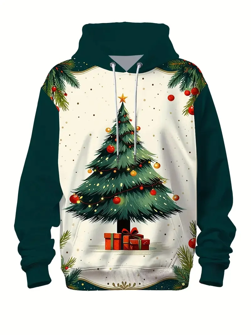 

3D Print Christmas Tree Graphic Men's Hoodies Autumn Winter Festival Party Long Sleeve Top Oversize Creative Personality Clothes