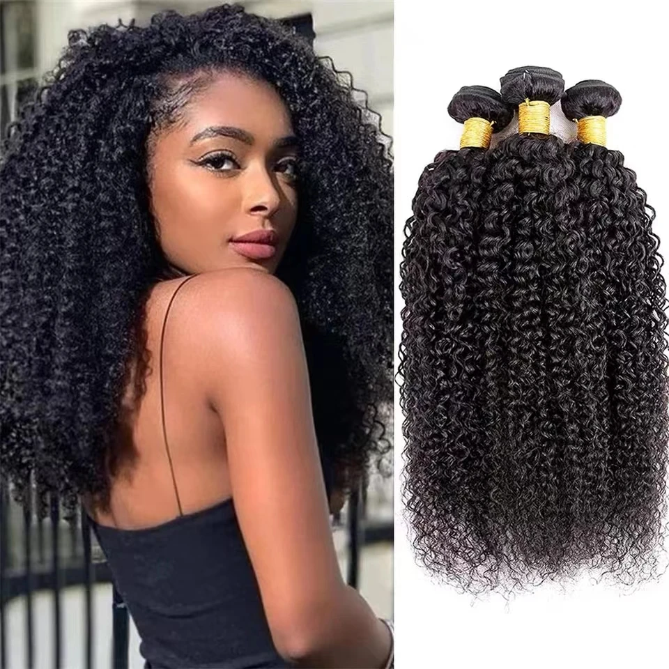 YIJIMEI Brazilian Kinky Curly Bundles 30 32 Inch Human Hair Weave Natural Color Jerry Curly Human Hair Extensions 1 3 4 Bundles