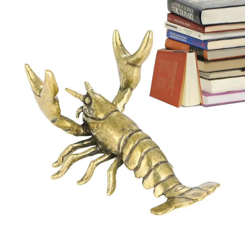 Crayfish Pen Holder Vintage Unique Pen Stand Collectable Craft Lucky Crayfish Decoration Brass Desk Ornament For Dorms Tables