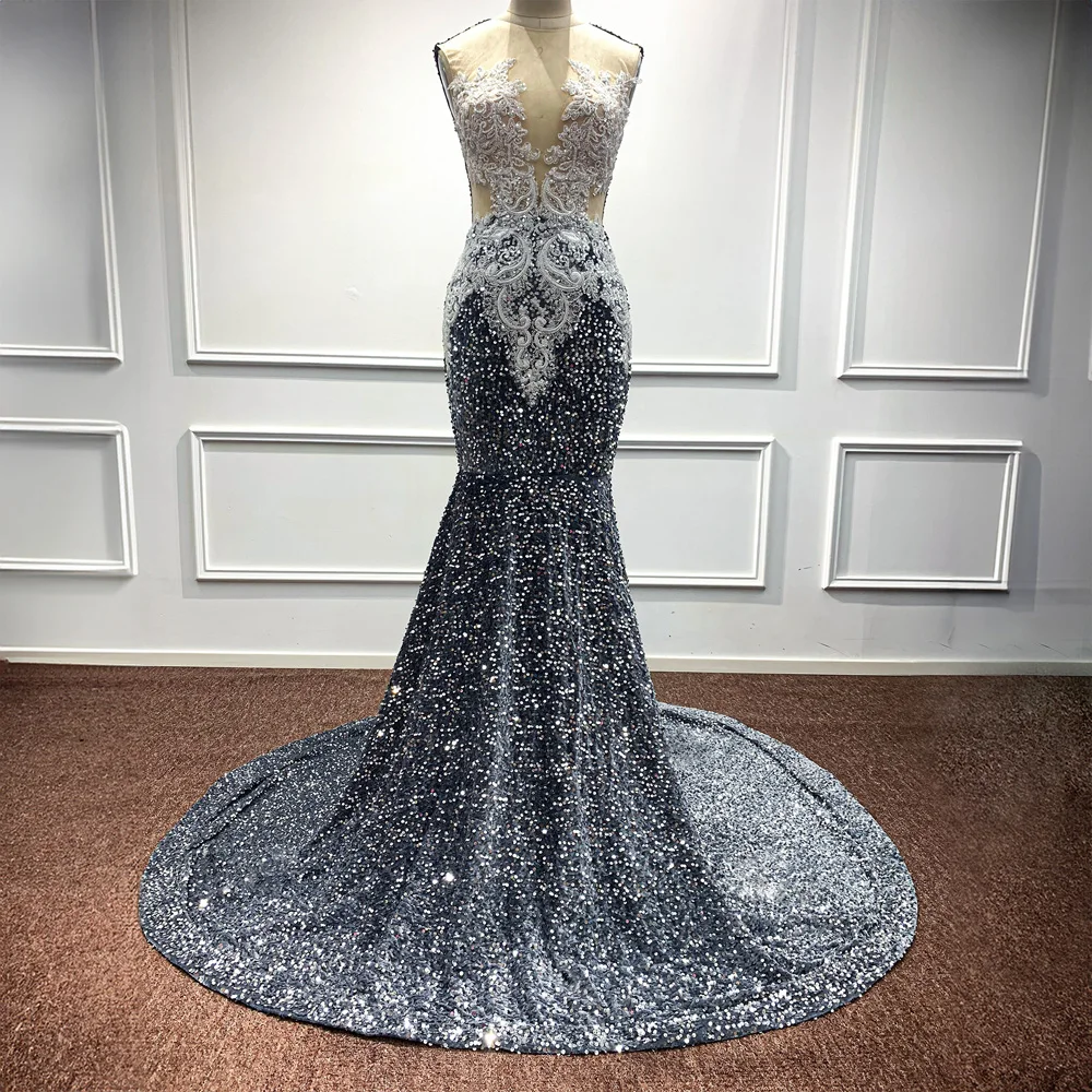 Sparkly Beaded Embroidery Mermaid Dubai Prom Dresses For Women Party Luxury Floor Length Sequin Formal Elegant Evening Gowns