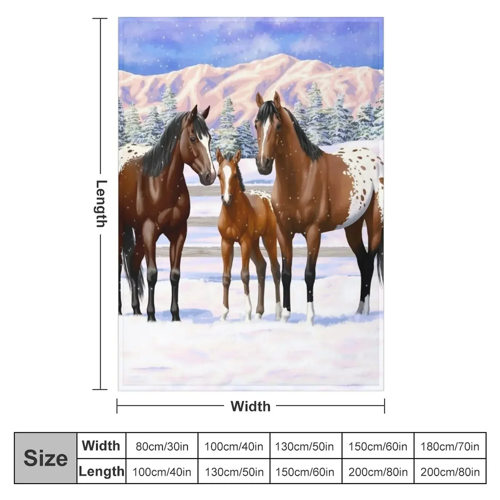 Bay Appaloosa Quarter Horses In Winter Snow Throw Blanket Moving Cute for babies Blankets