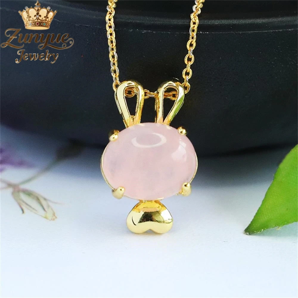 

Natural Rose Crystal Three-Dimensional Heart-Shaped Rabbit Pendant Luxury Quality Fashion Jewelry Exquisite Elegant Popular Gift