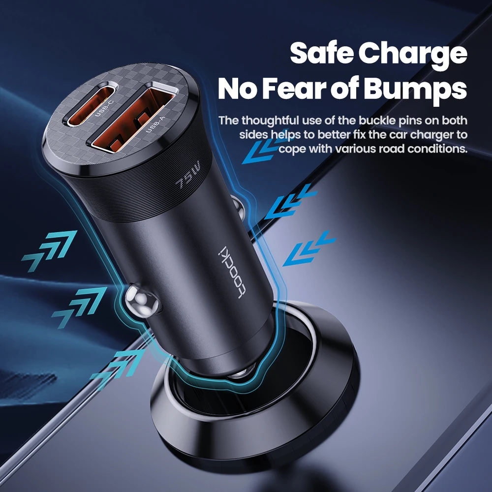 Toocki 75W USB Car Charger PD QC 3.0 PPS Type C Quick Charger For iPhone 14 Xiaomi Huawei Samsung S23 75W Fast Car Phone Charger