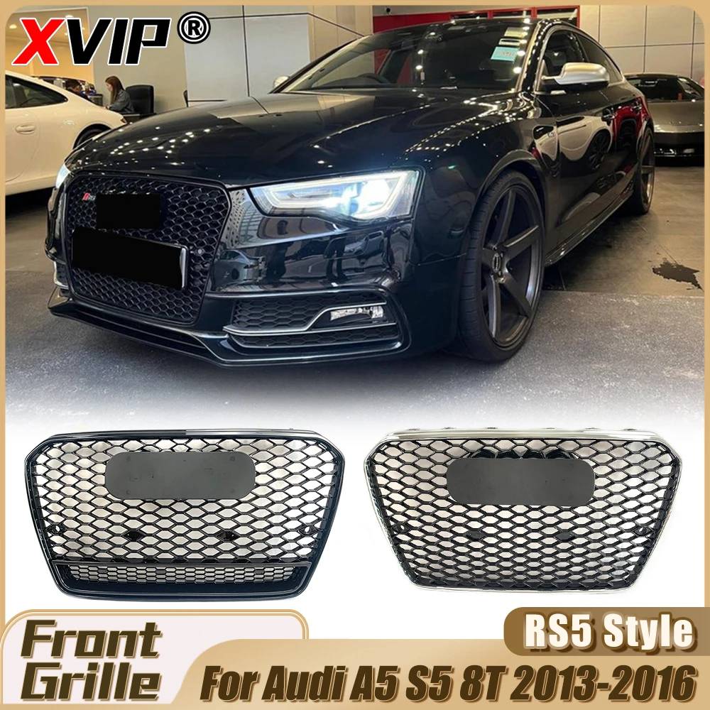 

XVIP Glossy Black RS5 Style Grille With Chrome Ring Quattro For Audi A5 S5 8T 2013-2016 Chrome Frame RS5 Style Bumper Grill Mesh