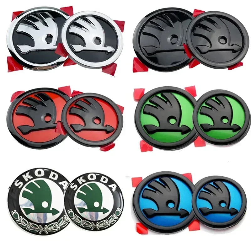 for Skoda 80mm/90mm Car Emblem Sticker Front Boot Rear Tailgate Badge Fabia 1/2 Octavia A7 RS Superb Rapid Yeti Karoq Vision VRS