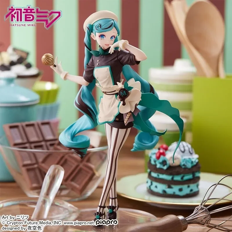 Hatsune Miku 21cm Anime Figure Sega Dark Chocolate Bitter Pastry Chef Desktop Ornaments Collectible Action Figure Gift Model Toy