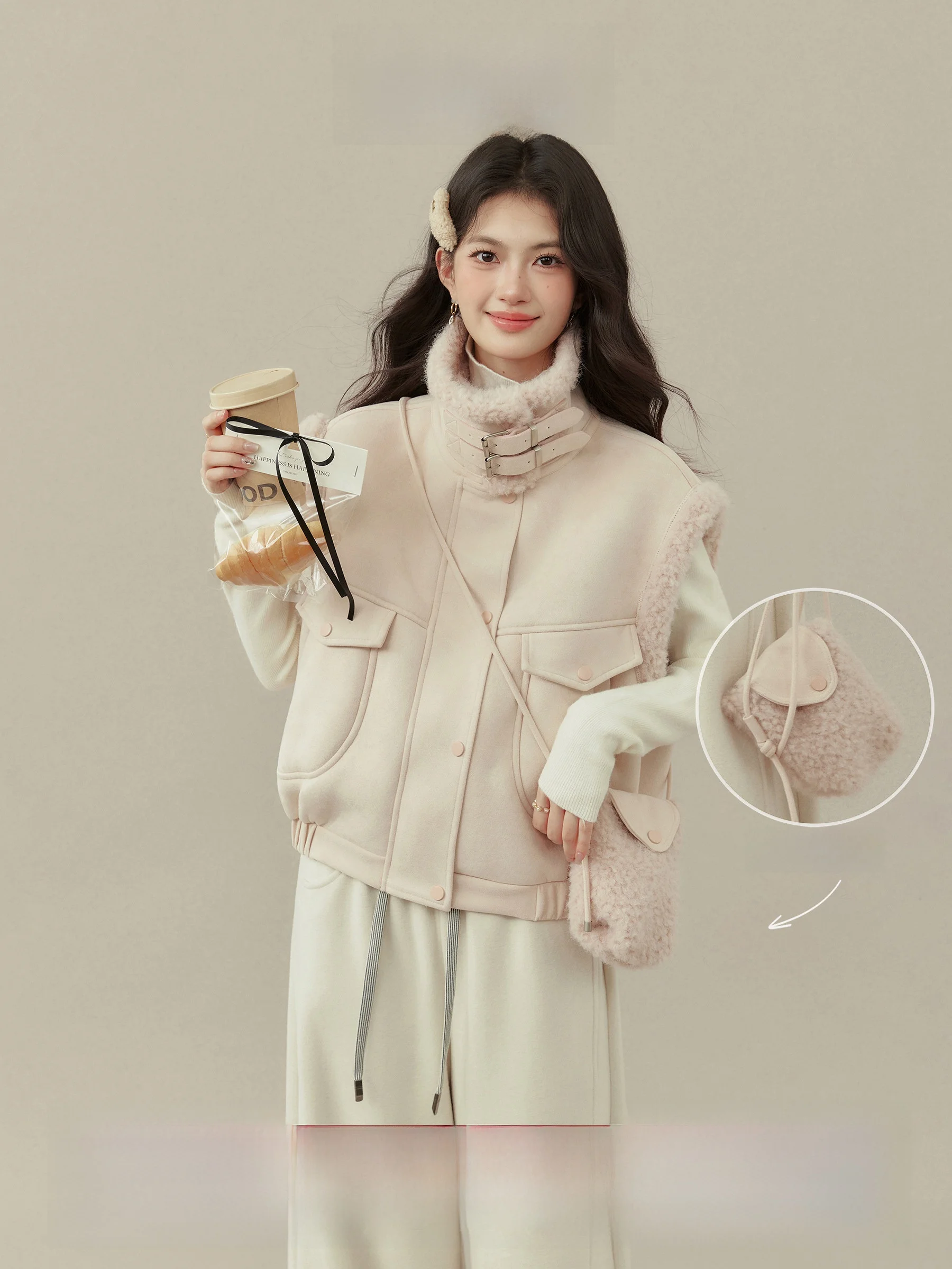 

Осенне-зимний жилет из натурального кожи и меха ягненка Qingyang Xi «tening to Snow in Pine es», верхняя одежда из натуральной кожи и меха