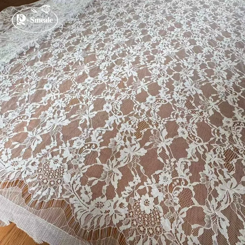 

White Soft French Hollow Lace Fabric. Bridal Wedding Dress with Large Tail.Fabric for Sewing 3 Meters