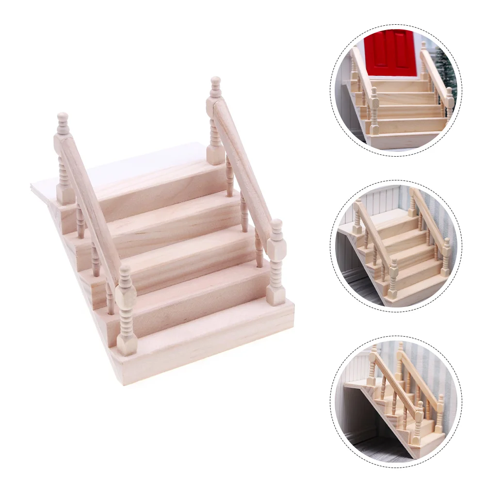 House Mini Wooden Handrail Staircase Miniature Scene Step Furniture Model Tiny Dollhouse