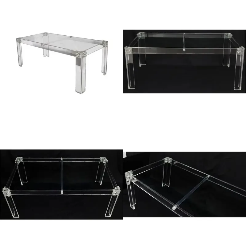 Luxury transparent acrylic conference dining table with tempered glass top elegant display stand