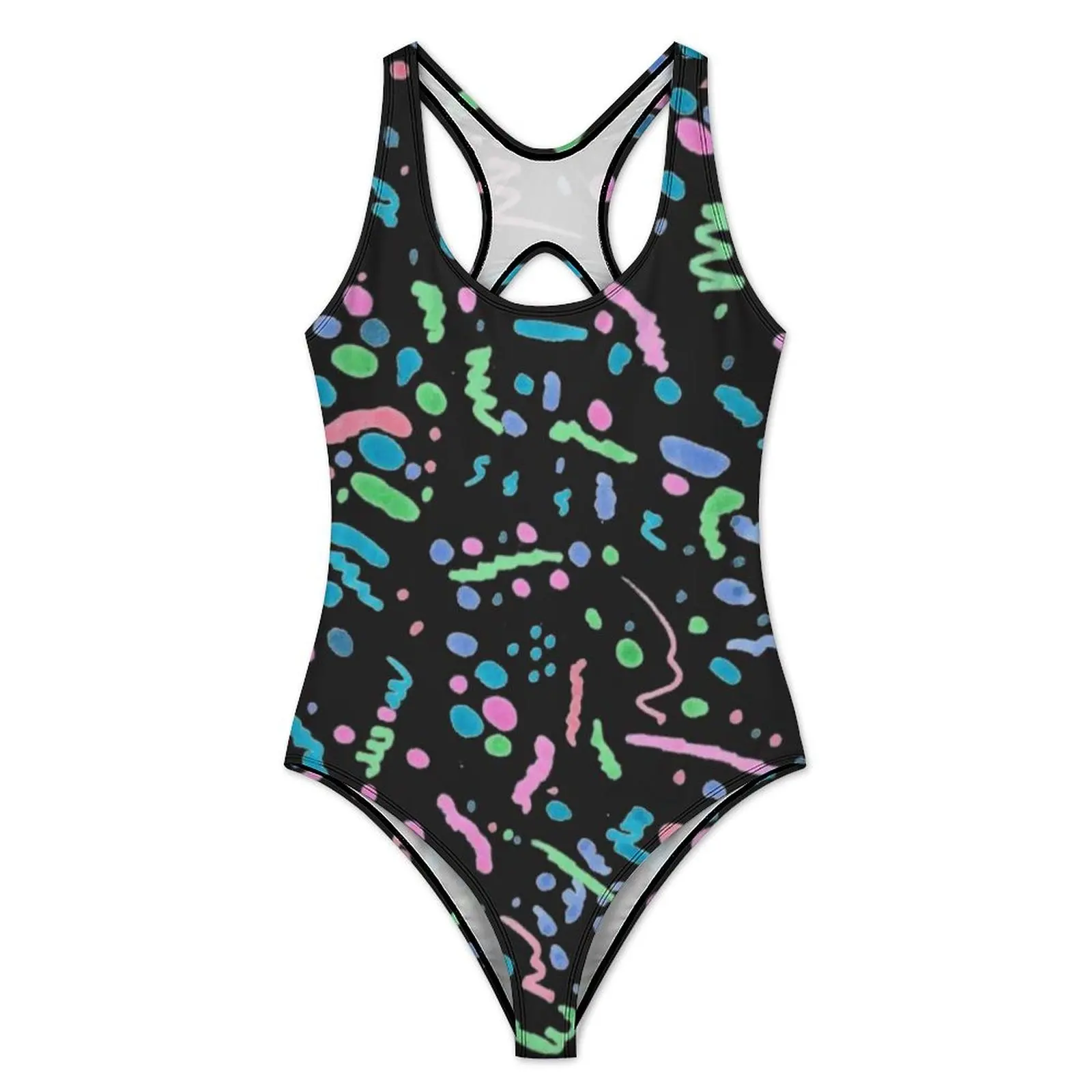 Vintage 80S Swimsuit Funky Splatter Graffiti Push Up Swimwear One-Piece Pool Monokini Bodysuit Sexy Design Beach Wear Plus Size