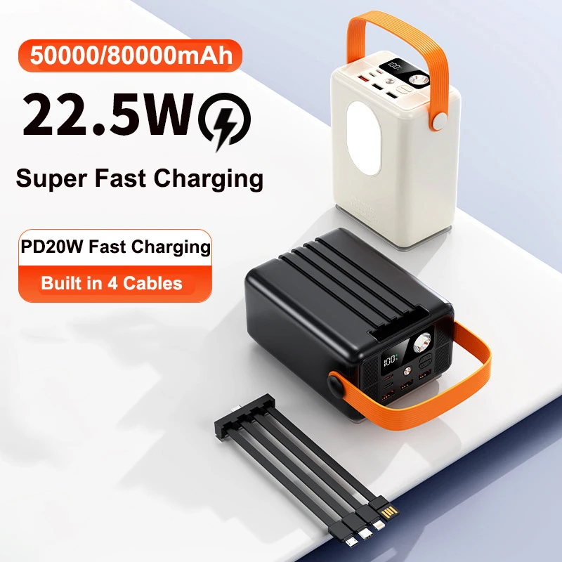 

Power Bank 50000/80000mAh Portable USB C PD 22.5W Fast Charging Powerbank for iPhone Samsung Huawei Xiaomi External Battery Pack