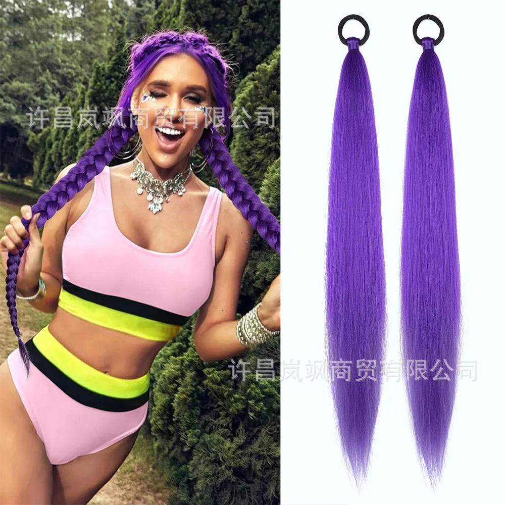 تجديل الشعر الأرجواني الطويل قبل امتدت جدائل شعر صناعية ملحقات للضفائر، وصلات شعر أرجوانية لحفلة المسرح Ha #5