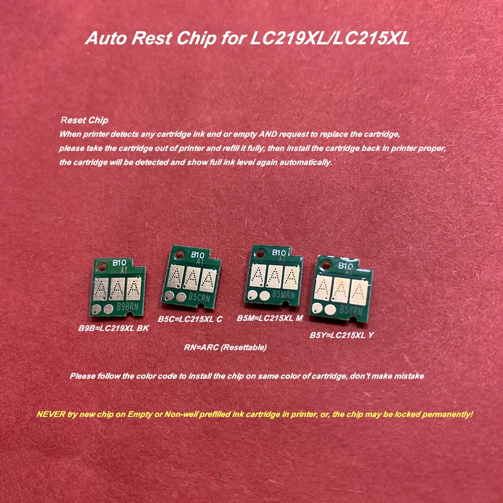 4Colors Auto Reset Chip LC219 LC215 Ink Cartridge Chip for Brother MFC-J5620CDW MFC-J5720CDW MFC-J5820DW Printer