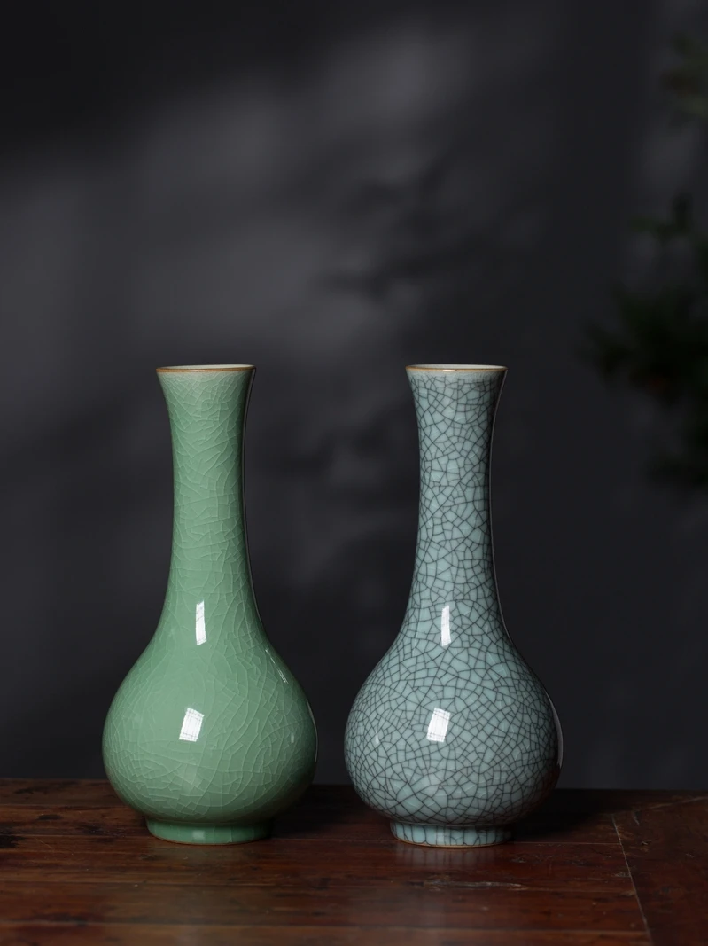 

Керамическая ваза Rongqingtang в китайском стиле, винтажная декоративная бутылка с длинным горлышком, настольный держатель для цветов в стиле Дзен