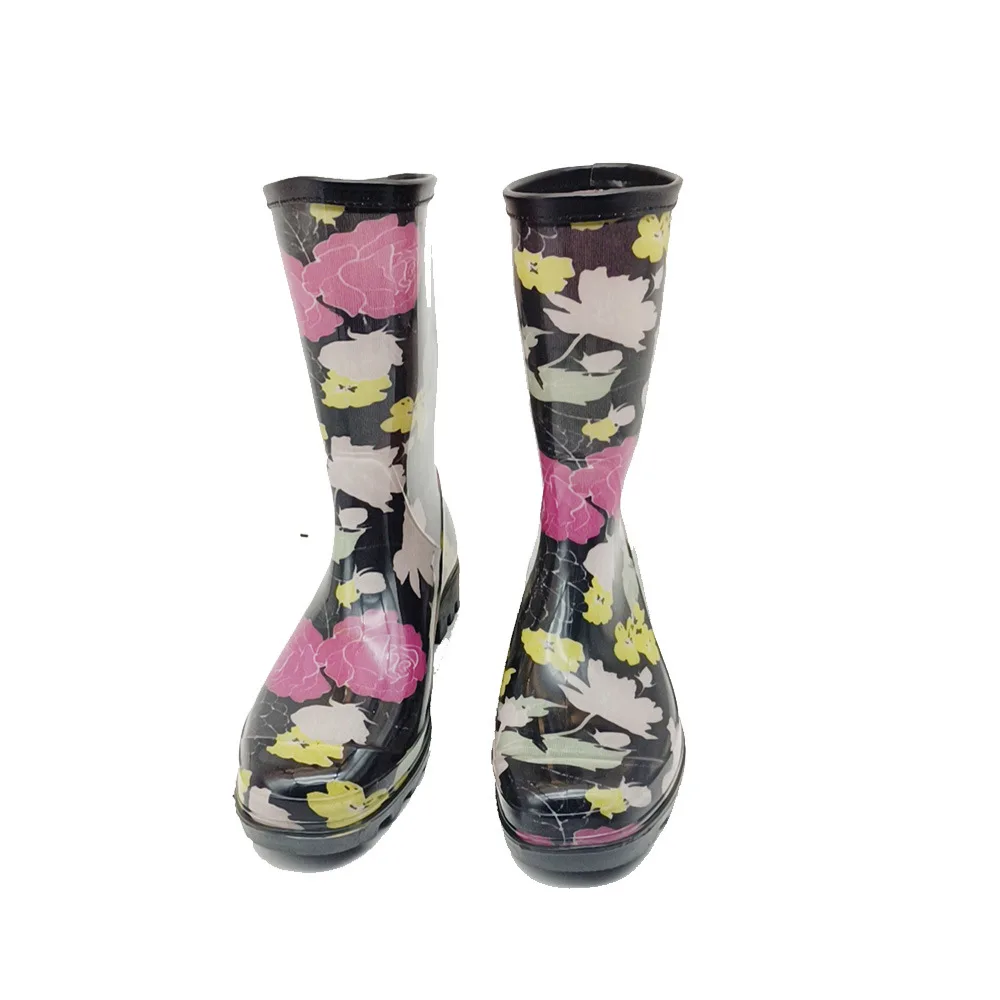 Brand New Waterproof Non-slip Mid-Calf Rain Boots Women Printed Work Water Boots Female Garden Rain Shoes