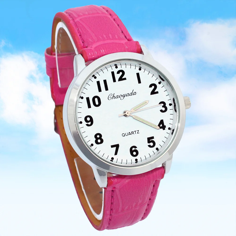 Fashion Quartz Watch round Number Display Leather Student Wristwatch