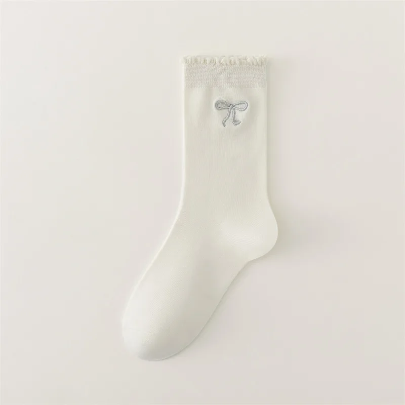 1/3 женские весенне-осенние носки средней длины с кружевным бантом, противоскользящие, впитывающие пот, простые удобные повседневные носки с защитой от запаха