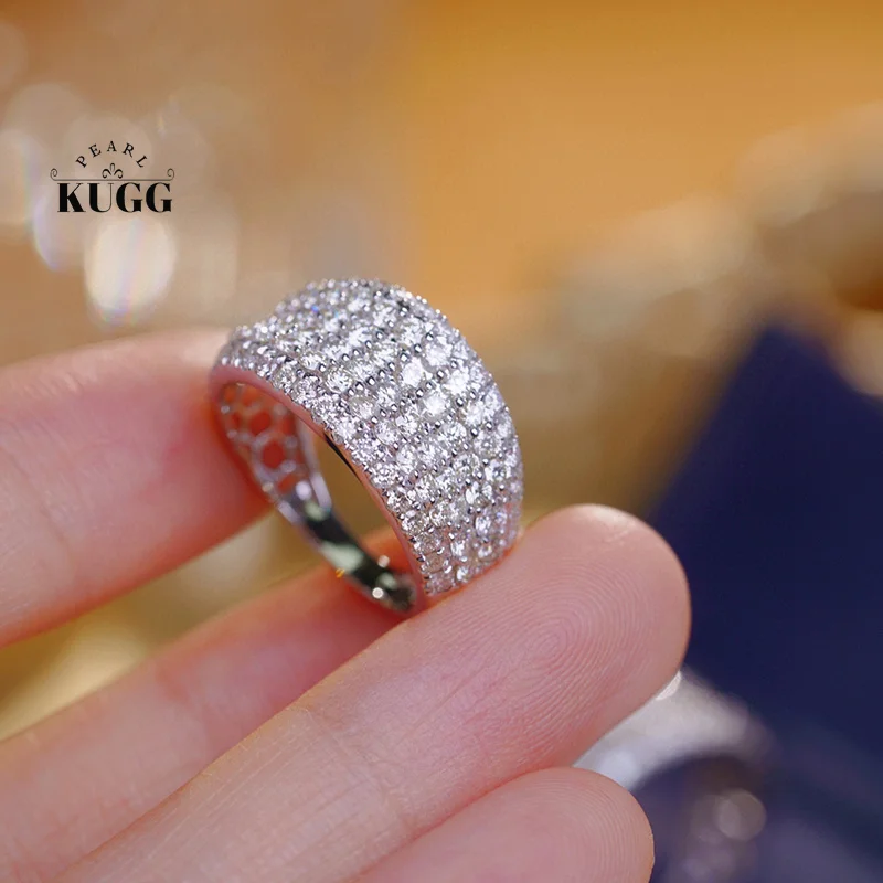 

KUGG 18K White Gold Rings Fashion Luxury Design 1.5carat Real Natural Diamond Engagement Ring for Women High Party Jewelry