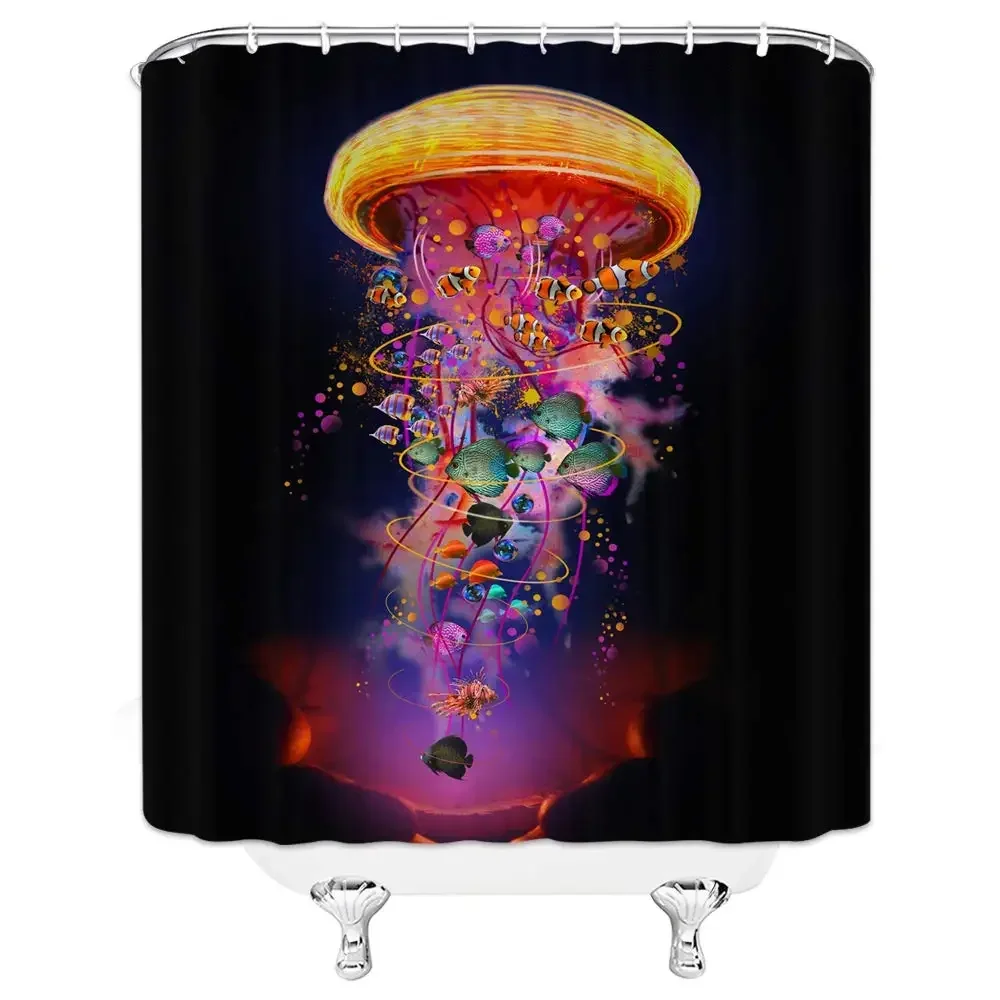 Jellyfish Shower Curtain Creative Ocean Marine Animal Tropical Fish Novelty Cartoon Art