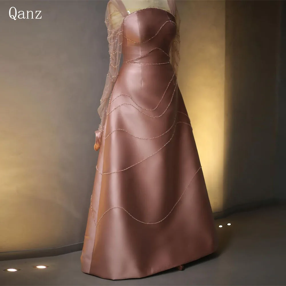 

Qanz Dubai Sparkle Mermaid Evening Dresses Saudi Arabic Long Sleeves Special Occasion Party Gowns Plus Size Vestido Feminino