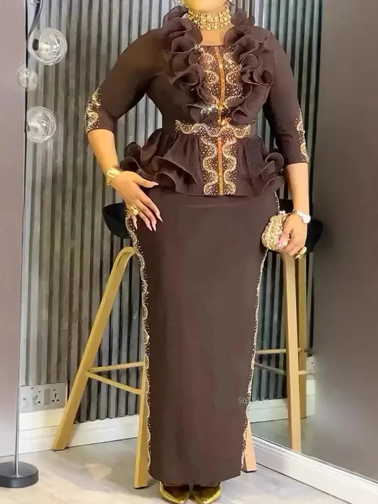 Vestidos Largos Elegantes para Mujer, Vestido Africano Dashiki con Diamantes, Vestido Maxi para Fiesta, Boda, Cumpleaños, Graduación, Noche, Ropa de Dubái y Turquía