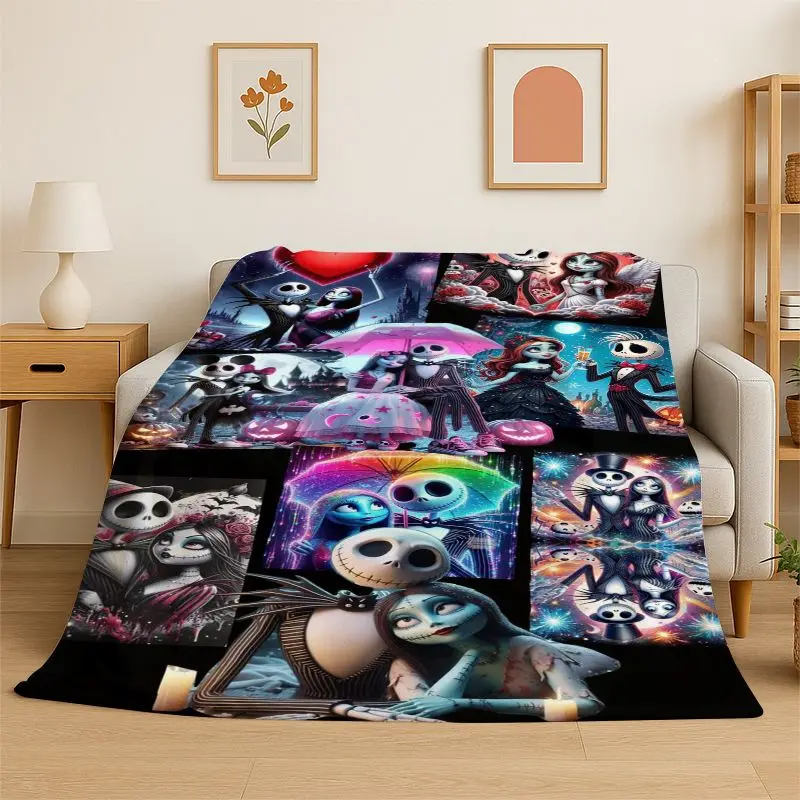HD Cartoon N-Nightmare Before Christmas Jack HalloweeFlannel Blanket Soft Warm Throw Blanket for Bedroom Living Room Bed Travel