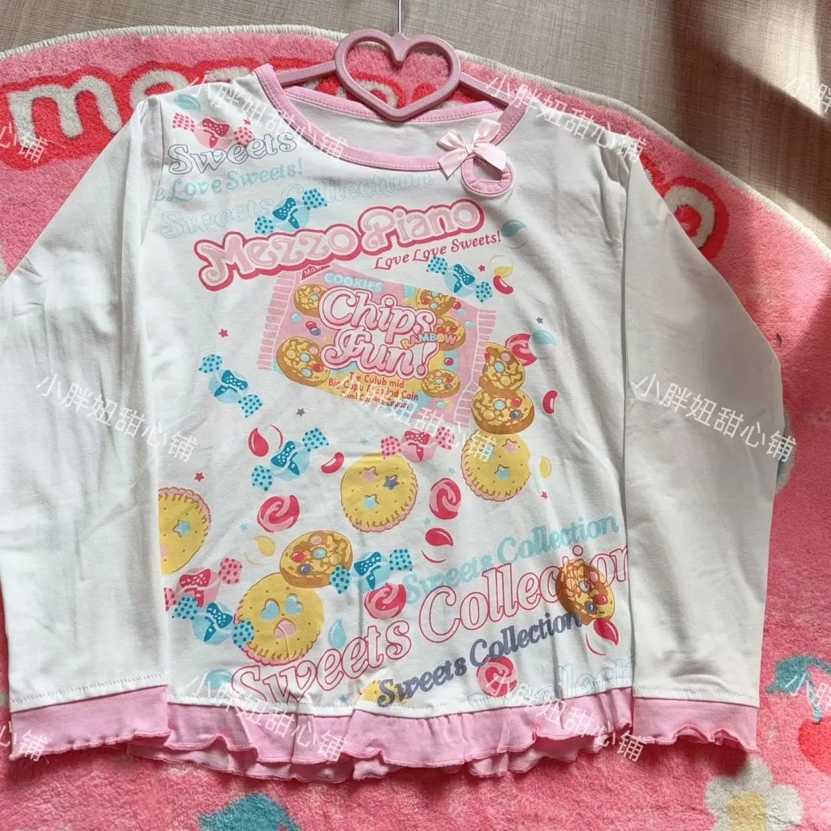 Japanese Replica Cartoon Mp Printed Sweet Daughter Clothing All Match Long-sleeved T-shirt Autumn New Bow Neck Cotton Tshirt