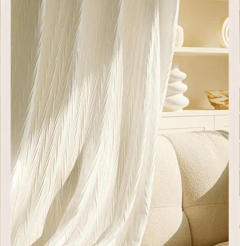 New French Light Luxury Sunscreen Room Curtain Thickened Blackout Living Room Curtains Cream Color Insulation Bay Window Drapes