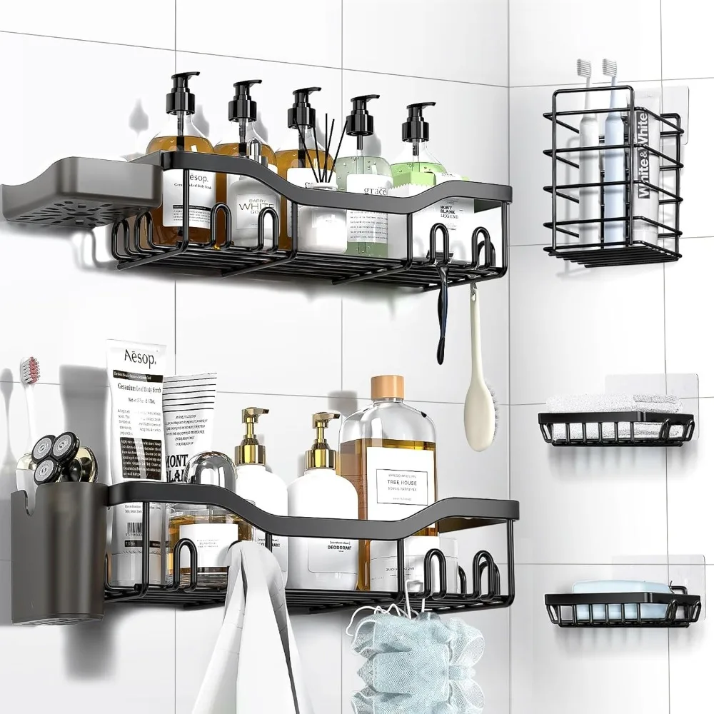 

Shower Caddy Adhesive Shower Organizer 7-Pack, Rustproof Stainless Steel Bathroom Shelves, Large Capacity No-Drill Rack Storage