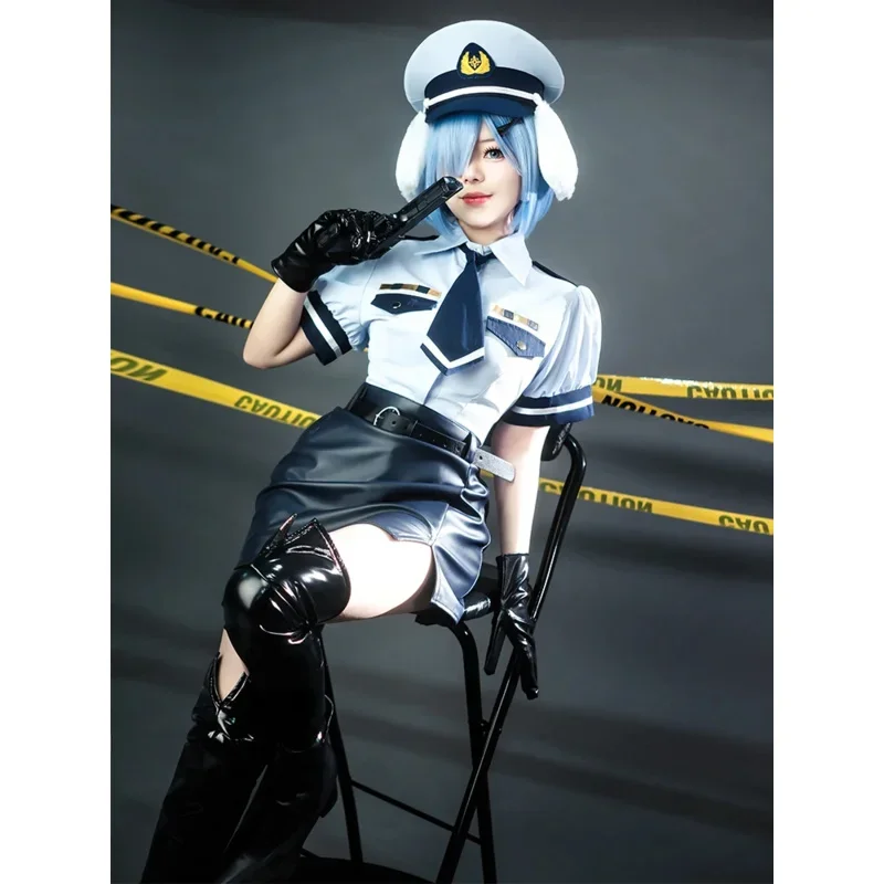 SN88 ROLECOS in a Different World from Zero Rem Girl Canine Female Police Officer Uniform Blue Women Carnival Cosplay Costume