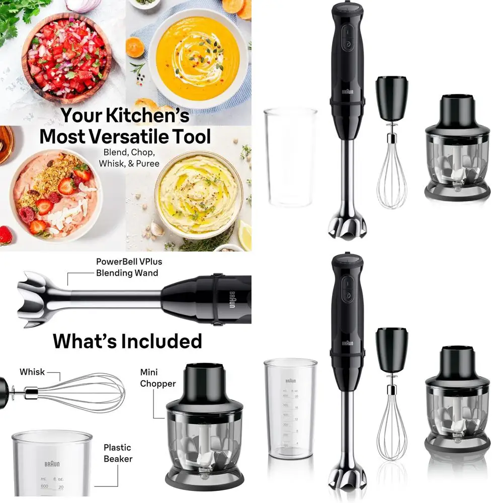 

21-скоростной ручной блендер MultiQuick Vario 5 с функцией Turbo, лезвиями из нержавеющей стали, EasyClick, мощностью 500 Вт для приготовления смузи, измельчения, взбивания.