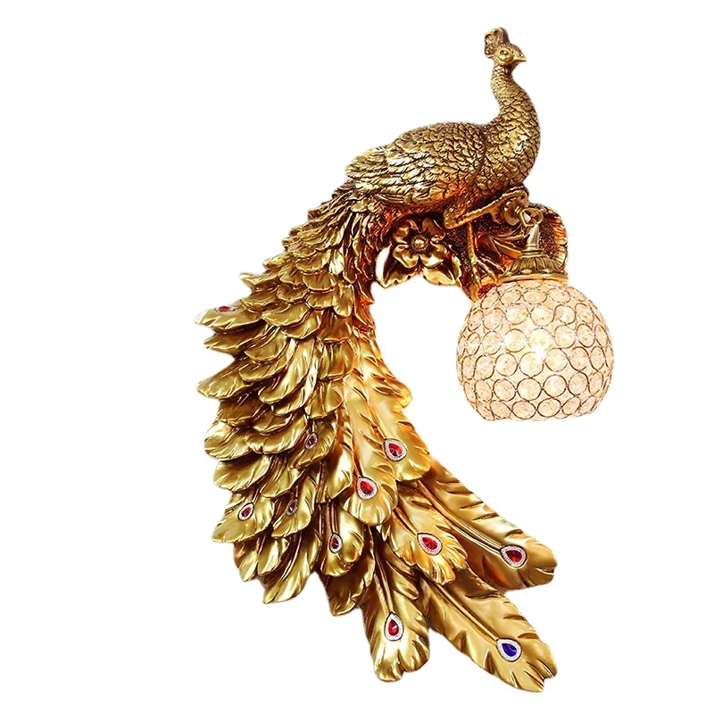 

Modern Peacock Resin Wall Lamp Vintage Gold Wall Corridor Lights Living Room Sofa Wall Sconce Corridor Bedroom Bedside Lamp