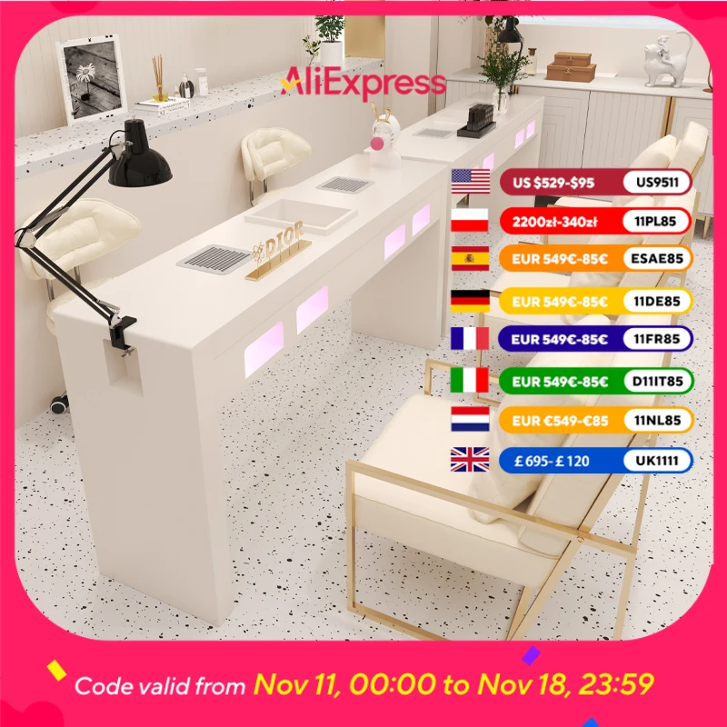 

White Design Professionals Nail Desk Dust Collector Art Aesthetic Modern Nail Table Light Luxury Nageltafel Manicure Furniture