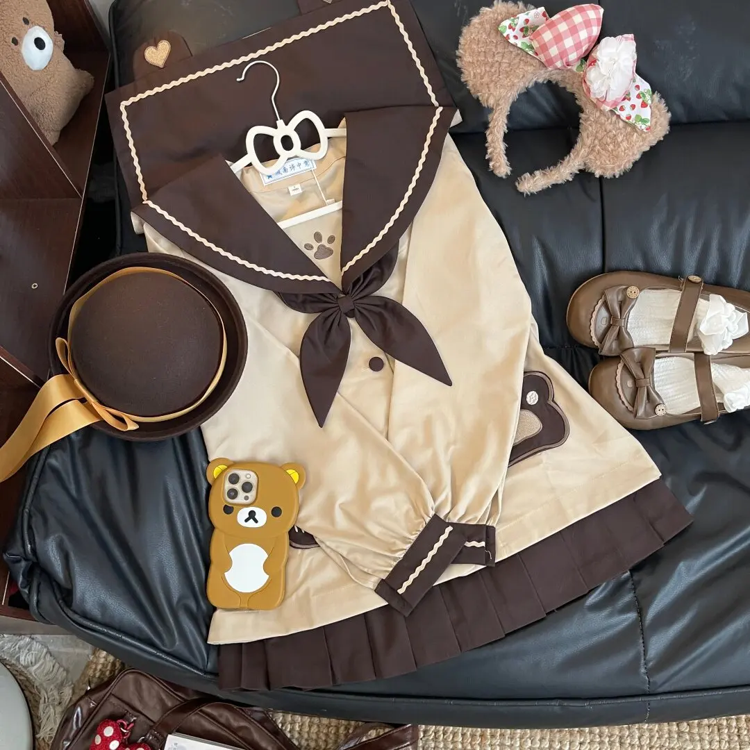 Uniforme Escolar Estilo Marinero JK Bear, Uniforme Escolar Ortodoxo de Estilo Universitario Básico JK, Traje Japonés de Manga Corta y Larga para Estudiantes